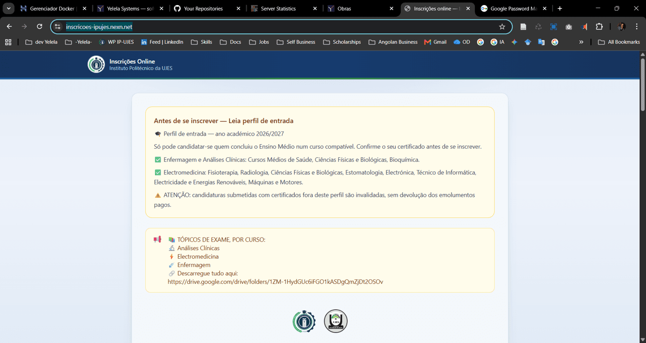 Página inicial do site IP-UJES